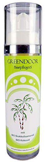 GREENDOOR Haarpflegeöl 50ml, nährendes Haaröl, natürlicher Hitzeschutz mit BIO Brokkolisamenöl, Haar-Pflege mit BIO Kokosöl, ohne Silikon, ohne Palmöl, Aufbaupflege für Haare, Naturkosmetik