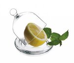 Glashaube Glasglocke mit Teller 6 Varianten Ø9,5cm Zitronenglocke Glasdom (Klar)