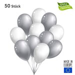 50 Premium Luftballons in Silber/Weiß - Made in EU - 100% Naturlatex - 100% Organic - 100% biologisch abbaubar - Geburtstag Party Hochzeit Silvester Karneval - für Helium geeignet - twist4®