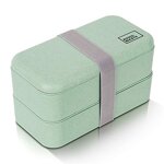Avoidwaste Nachhaltige Lunchbox mit Weizenstroh (900ml) Premium Aufbewahrungsbox mit Deckel, Besteck und Trennwand im Bento-Box Stil mit Zwei Fächern. Biologisch abbaubar, BPA frei, auslaufsicher
