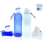 lingye Trinkflasche Faltbare Silikon Wasserflasche Lebensmittelsicherheits-Materialien Ungiftig und geschmacklos BPA-frei und Weichmacher Für Outdoor und Freizeit 500ml * 2pcs (Blau und Weiß)
