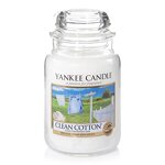 Yankee Candle große Duftkerze im Glas, Clean Cotton, Brenndauer bis zu 150 Stunden