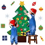 outgeek Filz Weihnachtsbaum, 3.2ft DIY Weihnachtsbaum Mit 28 Pcs Ornamente Wand Dekor Mit Seil Für Kinder Home Tür Wand Dekoration (28 Pcs Ornamente)