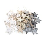 Weihnachts-ANHÄNGER SET: 30 Holz-Sterne Weihnachtssterne shabby vintage in grau weiß + natur braun ca. 7 cm je 10 Stück Baumschmuck Christbaumschmuck - Weihnachtsdeko zum Aufhängen