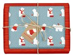 4x Geschenkpapier Weihnachten für Kinder"Eisbär": doppelseitige Bögen Weihnachtsgeschenkpapier | DIN A2 (Öko, Recycling-Papier) + 4 x Anhänger im Set | Für Jungen und Mädchen | hellblau, rot